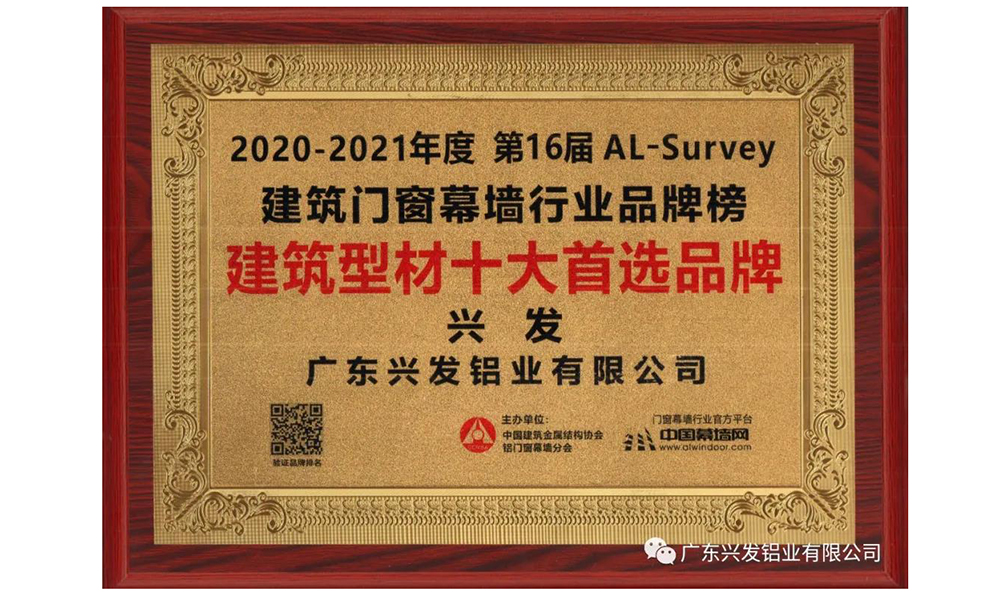 興發(fā)鋁業(yè)屢獲“建筑型材十大首選品牌”稱號