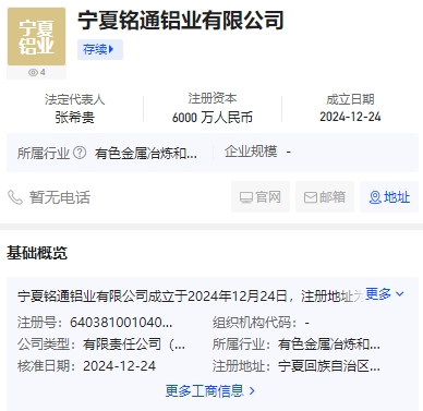 寧夏銘通鋁業(yè)有限公司成立