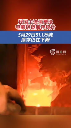 我國(guó)電解鋁錠社會(huì)庫(kù)存丨5月29日去庫(kù)2.3萬噸至51.1萬噸