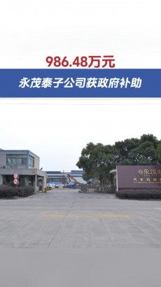 986.48萬(wàn)元！永茂泰子公司獲政府補(bǔ)助