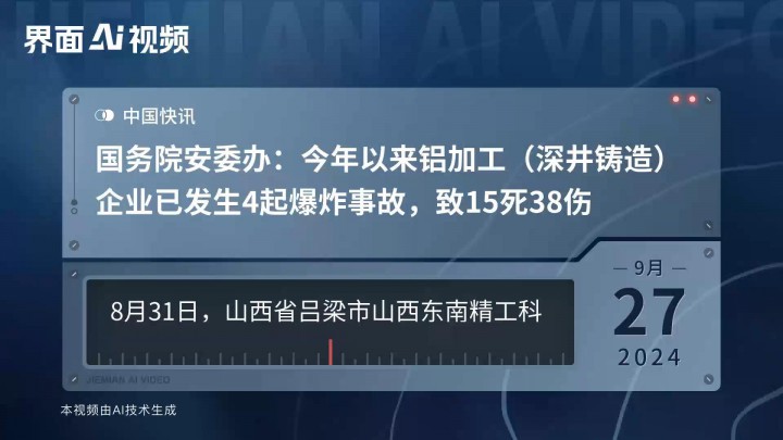 國務(wù)院安委辦：今年以來鋁加工（深井鑄造）企業(yè)已發(fā)生4起爆炸事故，致15死38傷