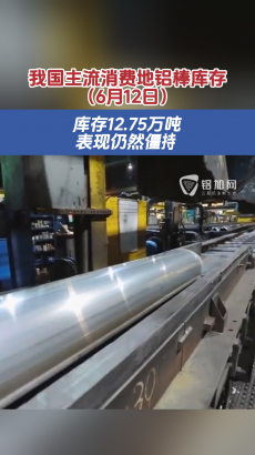 庫存表現(xiàn)仍然僵持！6月12日我國鋁棒社會庫存為12.75萬噸