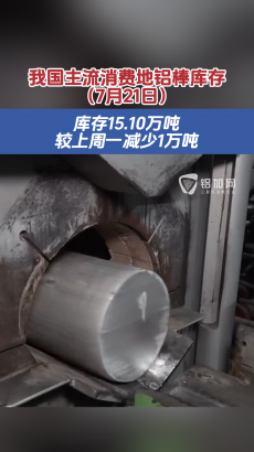 視界 | 我國(guó)鋁棒社會(huì)庫存丨7月21日庫存15.10萬噸